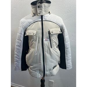 O’Neill Boys Large Winter Jacket Cream Black Zip Puffer Snow Coat